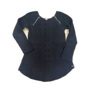 Guess Women's Black Jumper with Silver Zipper Detail Size S